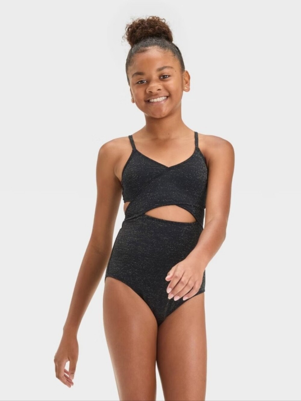 Girls' Solid One Piece Swimsuit - Art Class Black S(6/7)